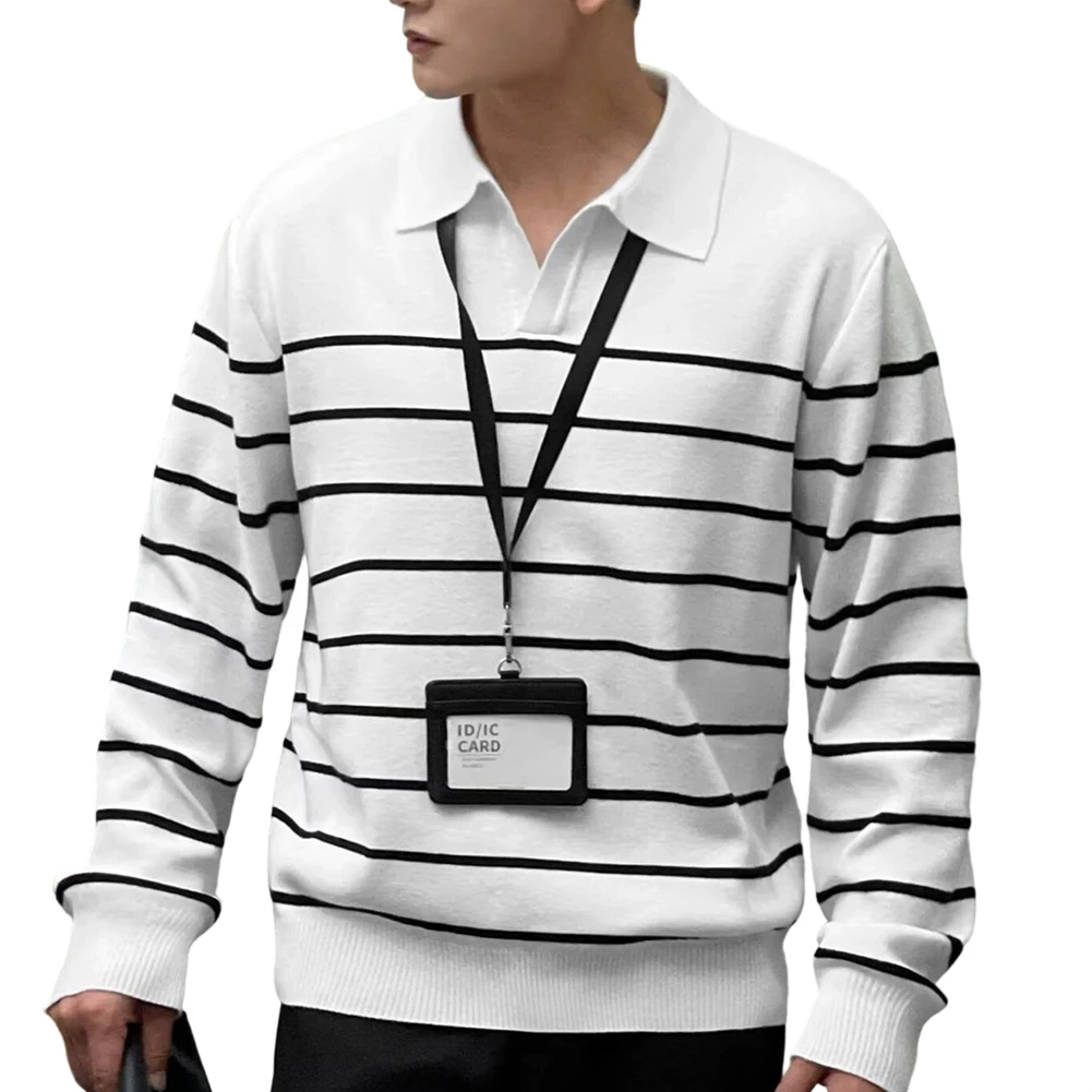Мужской полосатый свитер с лацканами и длинными рукавами, универсальный деловой повседневный пуловер, базовая рубашка
Мужской полосатый свитер с лацканами и длинными рукавами, универсальный деловой повседневный пуловер, базовая рубашка
