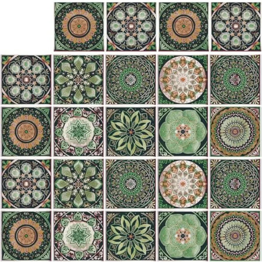 24Pcs Tile Stickers 5.9x5.9 Inch Mandala Style Tile Stickers, Peel and StickTile Decals Detachable Self-Adhesive Square Wall De
24Pcs Tile Stickers 5.9x5.9 Inch Mandala Style Tile Stickers, Peel and StickTile Decals Detachable Self-Adhesive Square Wall De
