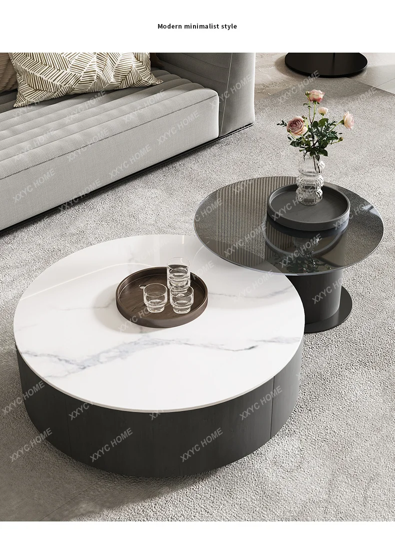 Light luxury household living room coffee table small apartment rock slab round size combination solid wood coffee table
Light luxury household living room coffee table small apartment rock slab round size combination solid wood coffee table