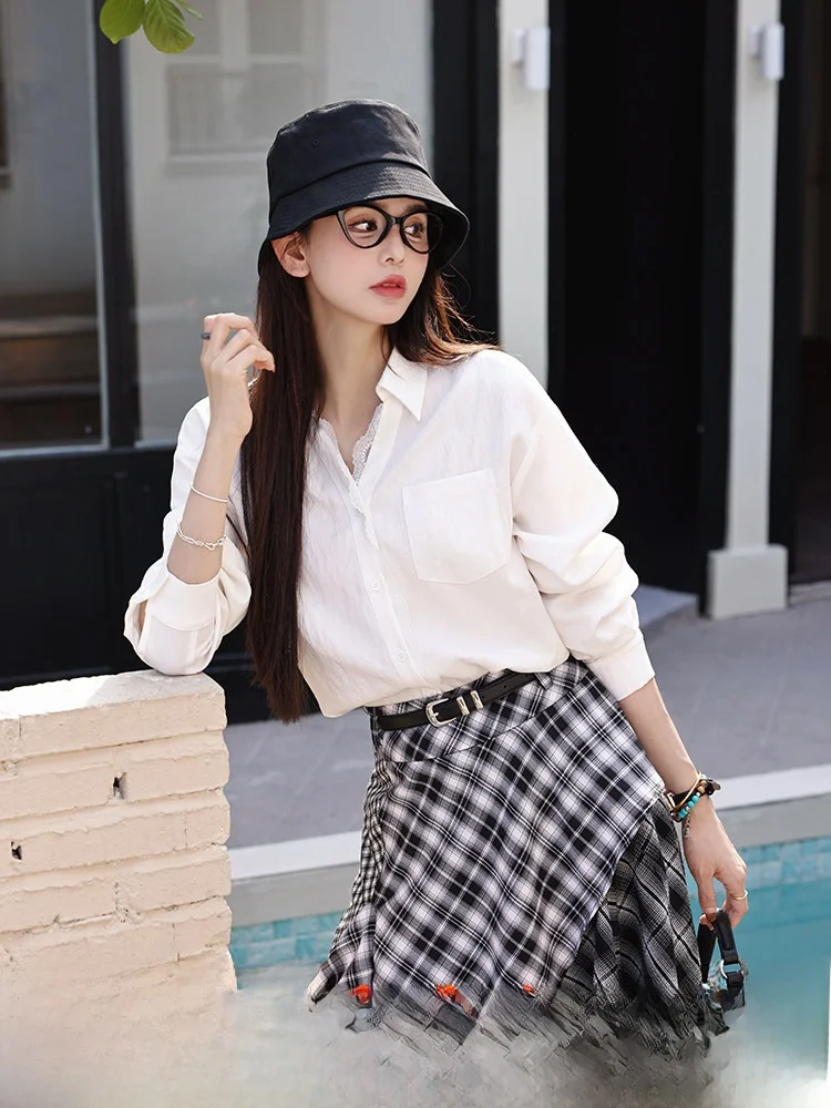 Женская блузка Xiyu Mibeige: Новинка Весна-Лето, модный дизайн, кружевные вставки, свободный крой, длинный рукав, воротник, однотонная.
Женская блузка Xiyu Mibeige: Новинка Весна-Лето, модный дизайн, кружевные вставки, свободный крой, длинный рукав, воротник, однотонная.