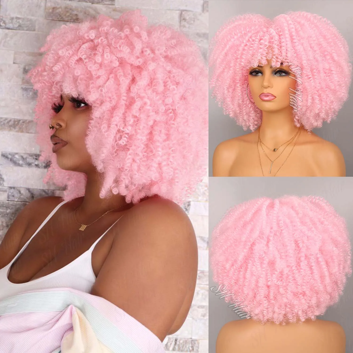 Synthetic 12 Inches Afro Curly Wig With Bangs Short Afro Kinky Curly Wig for Women Heat Resistant Afro Wigs for Daily Party Wear
Synthetic 12 Inches Afro Curly Wig With Bangs Short Afro Kinky Curly Wig for Women Heat Resistant Afro Wigs for Daily Party Wear