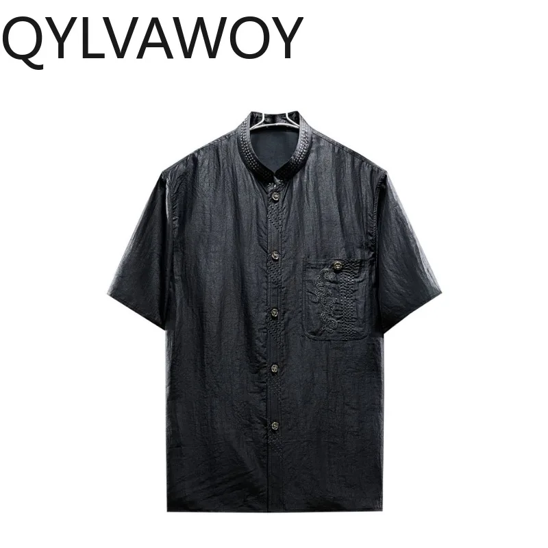 QYLVAWOY 100% Mulberry Silk Men's Shirts Summer Stand Collar Shirt High-end Shirts for Man Embroidery Ropa Hombre Man Clothing
QYLVAWOY 100% Mulberry Silk Men's Shirts Summer Stand Collar Shirt High-end Shirts for Man Embroidery Ropa Hombre Man Clothing