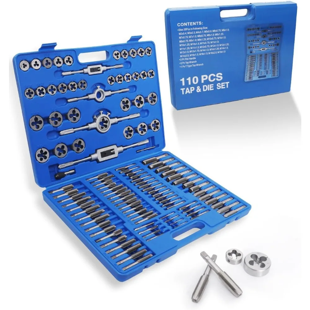 110PCS Tap and Die Set, Metric Tap and Die Rethreading Kit, Thread Chaser Set for Cutting External and Internal Threads,Metric
110PCS Tap and Die Set, Metric Tap and Die Rethreading Kit, Thread Chaser Set for Cutting External and Internal Threads,Metric