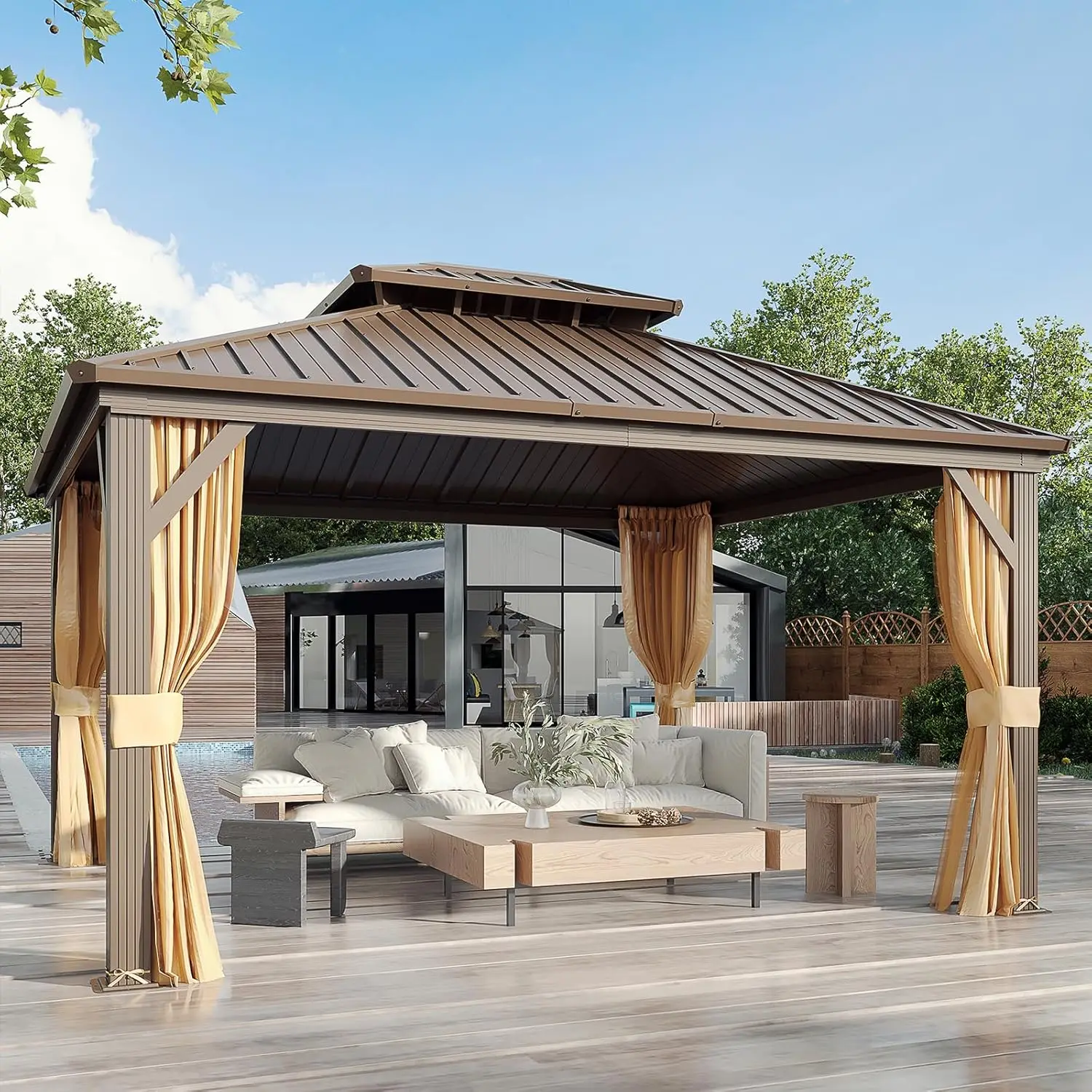 12' x 14' Gazebo Hardtop with Aluminum Frame,Galvanized Steel Double Roof Gazebos with Curtain and Netting
12' x 14' Gazebo Hardtop with Aluminum Frame,Galvanized Steel Double Roof Gazebos with Curtain and Netting