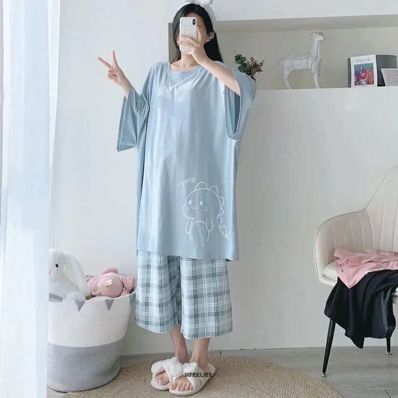 Летний женский пижамный комплект размера плюс 6XL, 150 кг, топы с короткими рукавами и брюки с круглым вырезом, черная милая одежда для сна с героями мультфильмов, пижамный костюм
Летний женский пижамный комплект размера плюс 6XL, 150 кг, топы с короткими рукавами и брюки с круглым вырезом, черная милая одежда для сна с героями мультфильмов, пижамный костюм