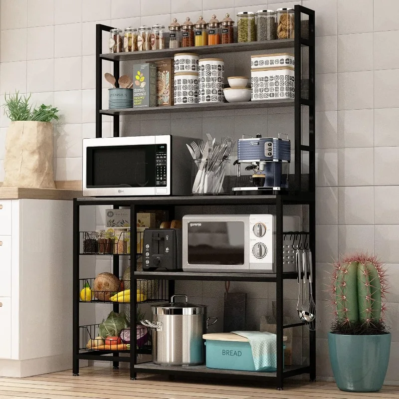 Kitchen Bakers Rack with Baskets,Free Standing Shelf,5-Tier Kitchen Utility Storage Shelf with Hooks, Microwave Oven Stand
Kitchen Bakers Rack with Baskets,Free Standing Shelf,5-Tier Kitchen Utility Storage Shelf with Hooks, Microwave Oven Stand