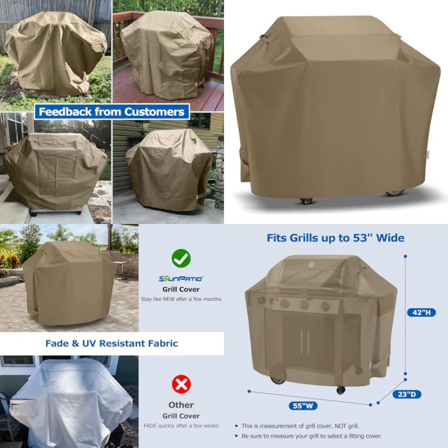 Grill Cover for Outdoor Grill, Heavy Duty BBQ Cover with Waterproof Sealed Seam, FadeStop Material, All Weather Resistant Compa
Grill Cover for Outdoor Grill, Heavy Duty BBQ Cover with Waterproof Sealed Seam, FadeStop Material, All Weather Resistant Compa