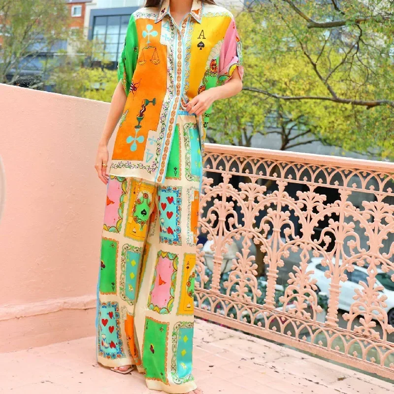 2025 Cross - Border Summer Women's Elegant 2 Piece Set Graffiti Printed Half Sleeve Shirt & Loose High Waist Wide Leg Pants
2025 Cross - Border Summer Women's Elegant 2 Piece Set Graffiti Printed Half Sleeve Shirt & Loose High Waist Wide Leg Pants