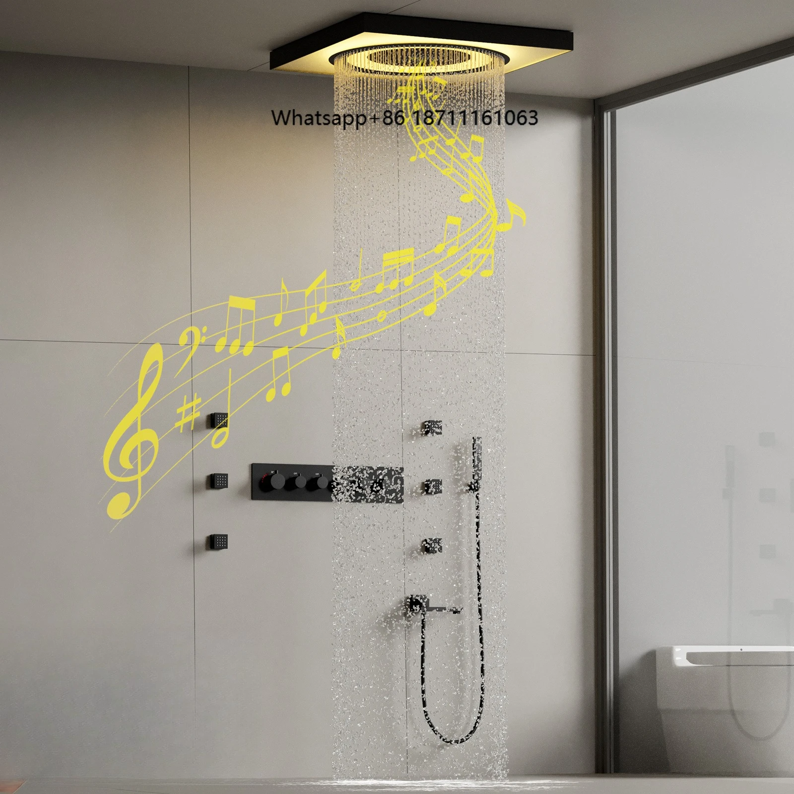 High End Bathroom Concealed Thermostatic LED Shower System Set Luxury Ceiling Mounted 24 Inch LED Music Shower Head
High End Bathroom Concealed Thermostatic LED Shower System Set Luxury Ceiling Mounted 24 Inch LED Music Shower Head