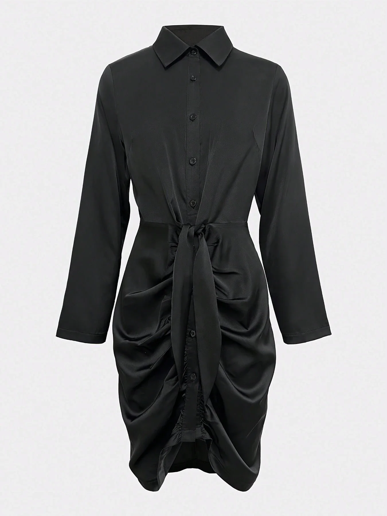 Ruched Button Front Bodycon Dress Women Elegant Black Shirt Dress
Ruched Button Front Bodycon Dress Women Elegant Black Shirt Dress