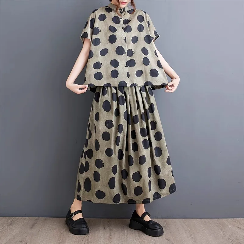 2025 Spring Summer New Fashion Print Irregular Short Sleeve Shirt Women Loose Pleated Skirts Two-piece Set Female J998
2025 Spring Summer New Fashion Print Irregular Short Sleeve Shirt Women Loose Pleated Skirts Two-piece Set Female J998