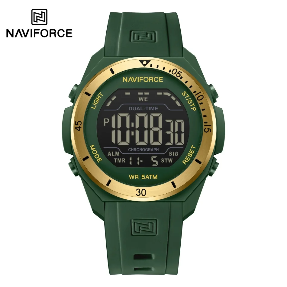 NAVIFORCE Men's LED Backlight 5ATM Waterproof Digital Sports Watch Day Display Countdown Alarm Clock Silicone Strap Men's Clock
NAVIFORCE Men's LED Backlight 5ATM Waterproof Digital Sports Watch Day Display Countdown Alarm Clock Silicone Strap Men's Clock