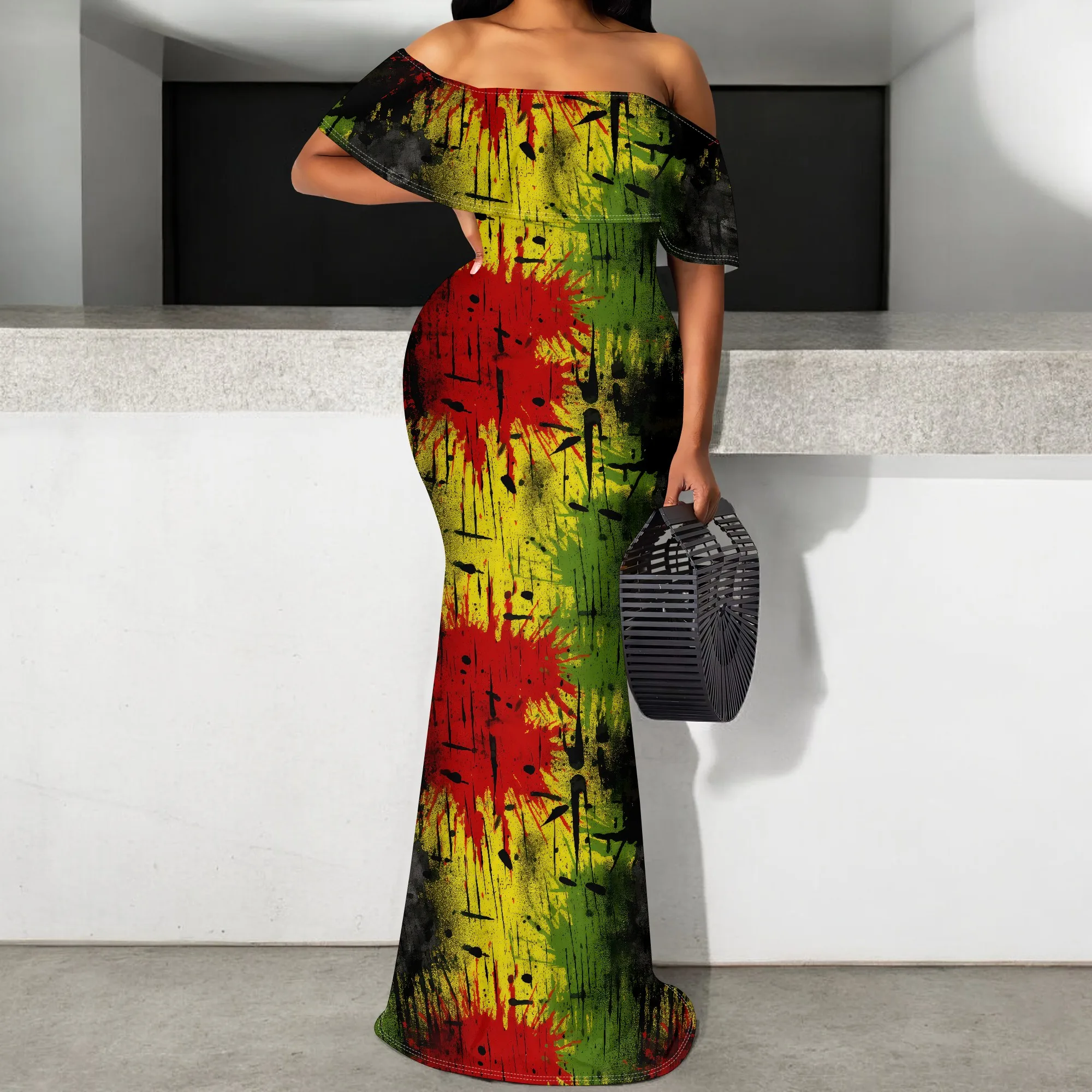 Graffiti Print Off Shoulder Maxi Dress for Women Red Yellow Green Rasta Style Festival Dress S-3XL
Graffiti Print Off Shoulder Maxi Dress for Women Red Yellow Green Rasta Style Festival Dress S-3XL
