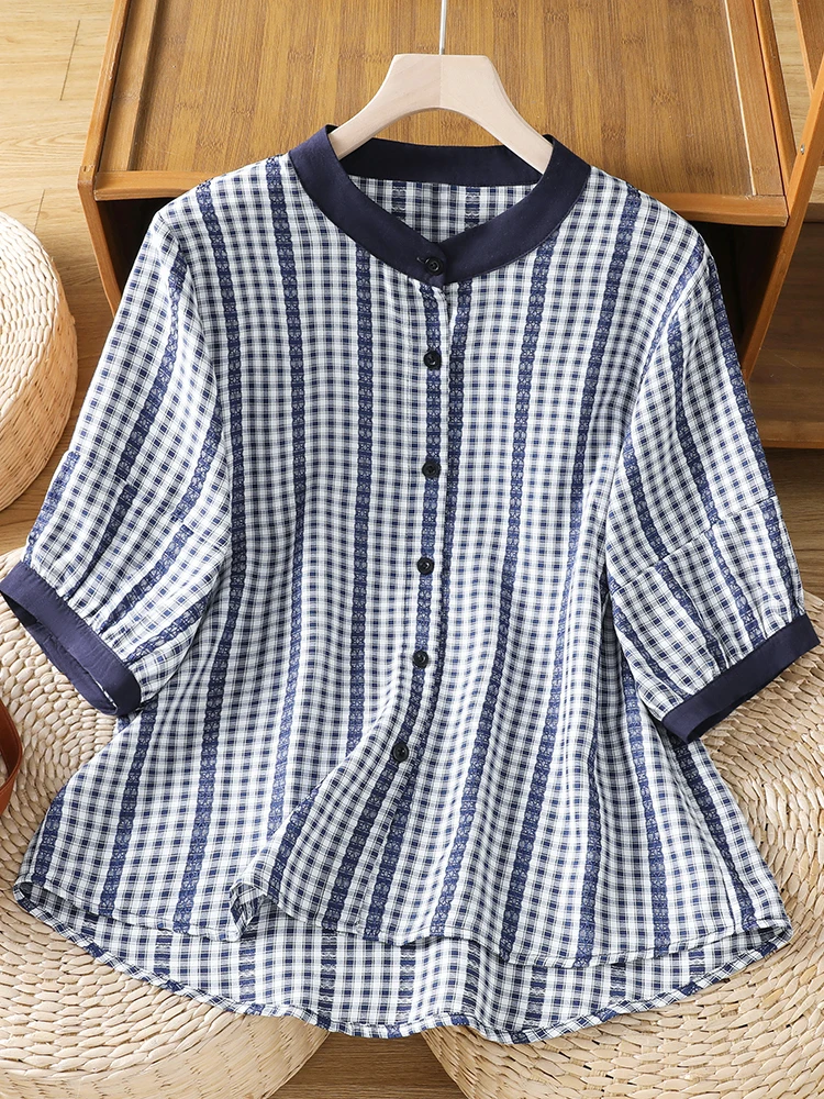 Summer 2026 Large Size Women's Plaid Shirt Casual Single Button Short Sleeve Loose Open Cardigan Top Color Block Stand Collar
Summer 2026 Large Size Women's Plaid Shirt Casual Single Button Short Sleeve Loose Open Cardigan Top Color Block Stand Collar