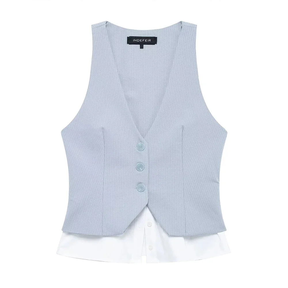 Women's Blue Stripe V-neck Sleeveless Cardigan 2025 TRAF Spring New Splicing Style Stacked Short Vest Top for Casual Wear
Women's Blue Stripe V-neck Sleeveless Cardigan 2025 TRAF Spring New Splicing Style Stacked Short Vest Top for Casual Wear