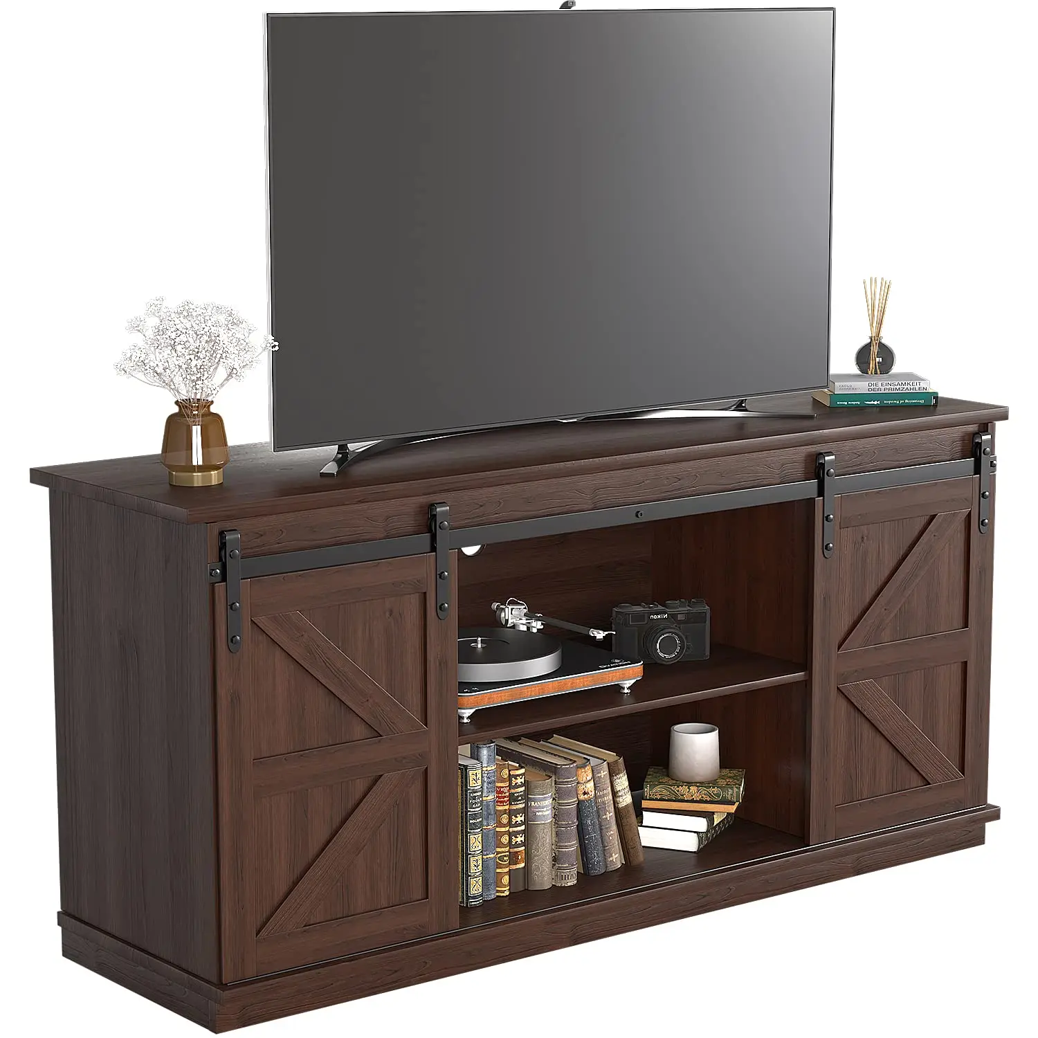 65 Inch TV Stand Entertainment Center with Storage Cabinets And Sliding Barn Doors mid Century Modern Customized TV Stand
65 Inch TV Stand Entertainment Center with Storage Cabinets And Sliding Barn Doors mid Century Modern Customized TV Stand