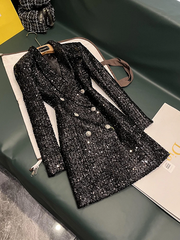 Fashionable Shiny Sequin Women's Suit Jacket Heavy Embellishment Slimming Waist Design Commute Style Long Sleeve Midi Length
Fashionable Shiny Sequin Women's Suit Jacket Heavy Embellishment Slimming Waist Design Commute Style Long Sleeve Midi Length