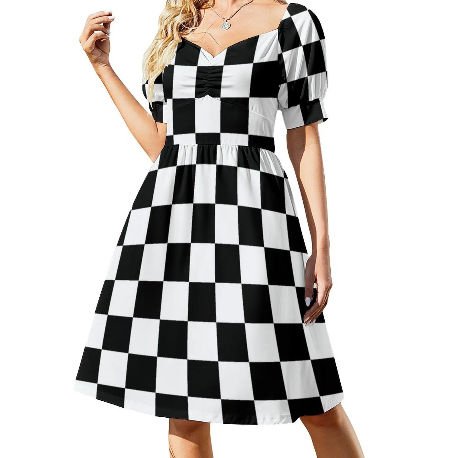Black and White Check, Checks, Checked, Checker, Checkers, Checkered, Chequer, Chequers, Chequered, Chessboa Short-Sleeved Dress
Black and White Check, Checks, Checked, Checker, Checkers, Checkered, Chequer, Chequers, Chequered, Chessboa Short-Sleeved Dress