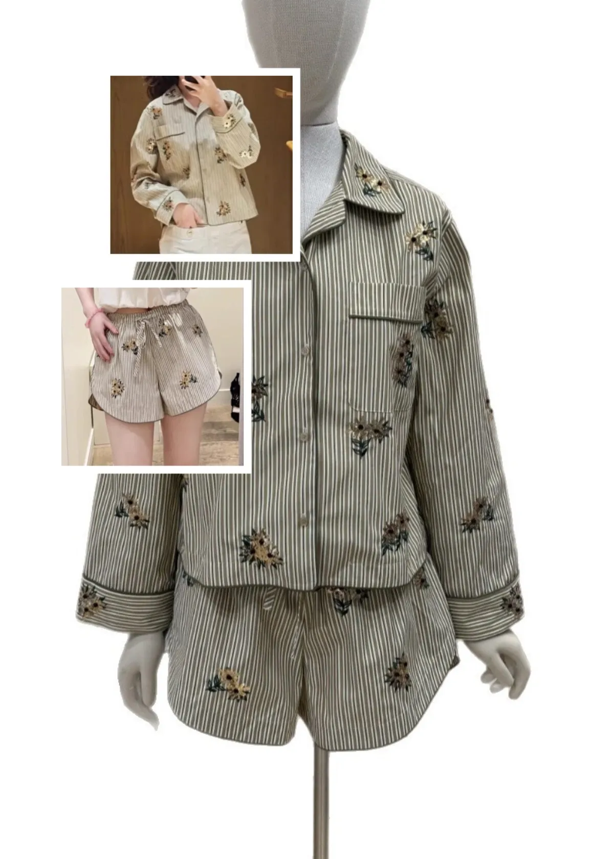 Women's Stripes Set Turn-Down Collar Single Breasted Shirt Sequin Flowers Embroidery Blouse Top + Lace-Up Waist Casual Shorts
Women's Stripes Set Turn-Down Collar Single Breasted Shirt Sequin Flowers Embroidery Blouse Top + Lace-Up Waist Casual Shorts