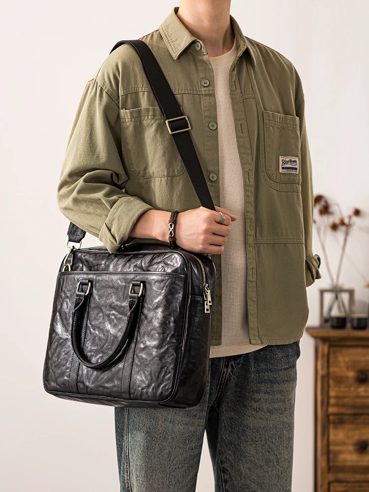 handmade first layer cowhide men's black briefcase office work handbag Business casual genuine leather laptop postman bag
handmade first layer cowhide men's black briefcase office work handbag Business casual genuine leather laptop postman bag