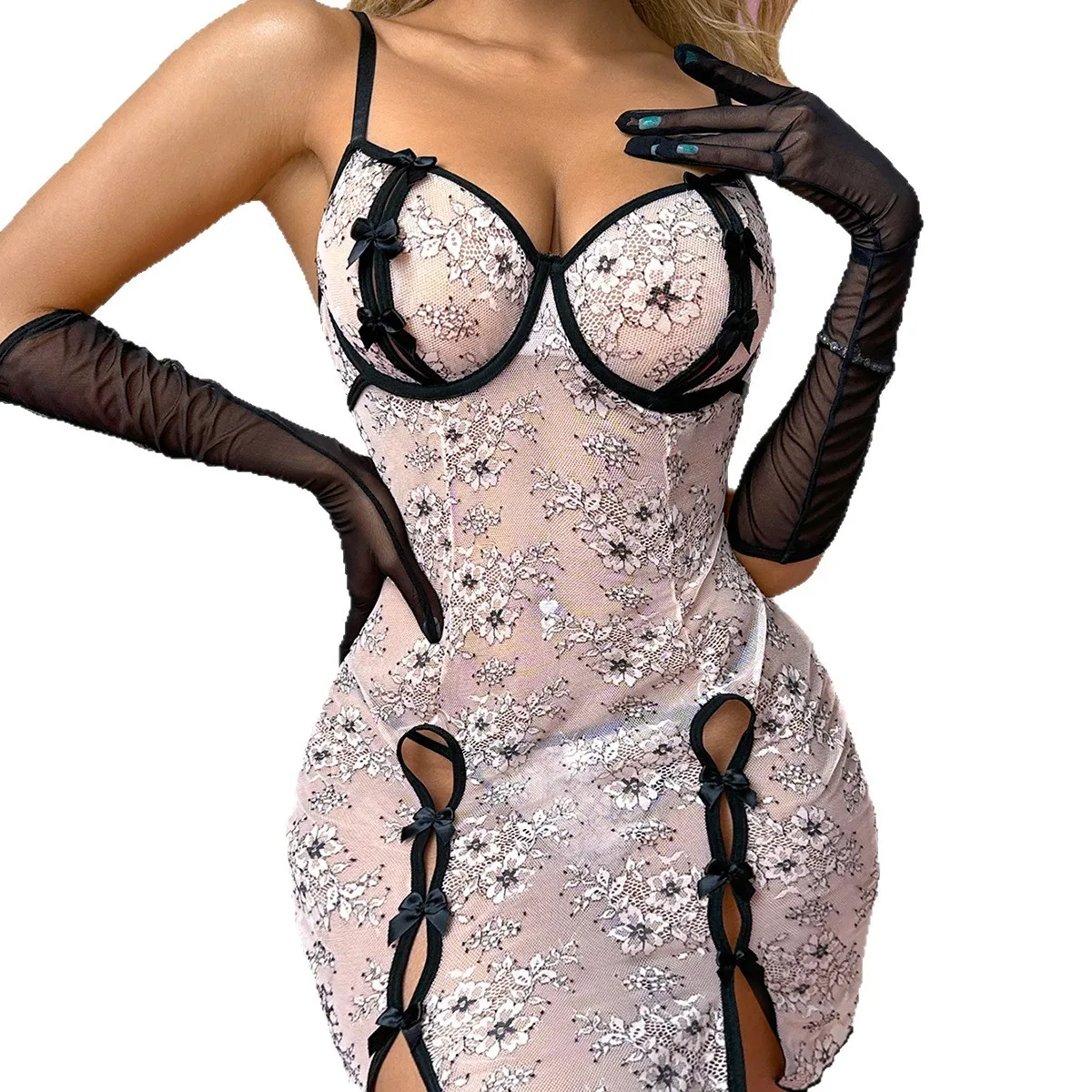 Sexy Lace Floral Bikini Dress, Sleeveless with Bowknot, High - Waist Pleated Skirt, Sheer Split ,Halloween Cosplay & Nightclub
Sexy Lace Floral Bikini Dress, Sleeveless with Bowknot, High - Waist Pleated Skirt, Sheer Split ,Halloween Cosplay & Nightclub