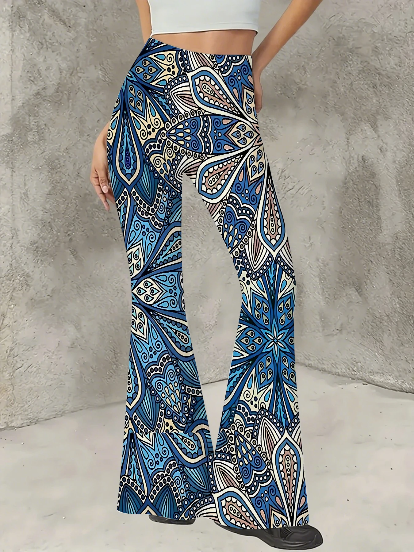 Retro Printed Flare Pants Women High Waist Polyester Knit Bell Bottom Trousers
Retro Printed Flare Pants Women High Waist Polyester Knit Bell Bottom Trousers