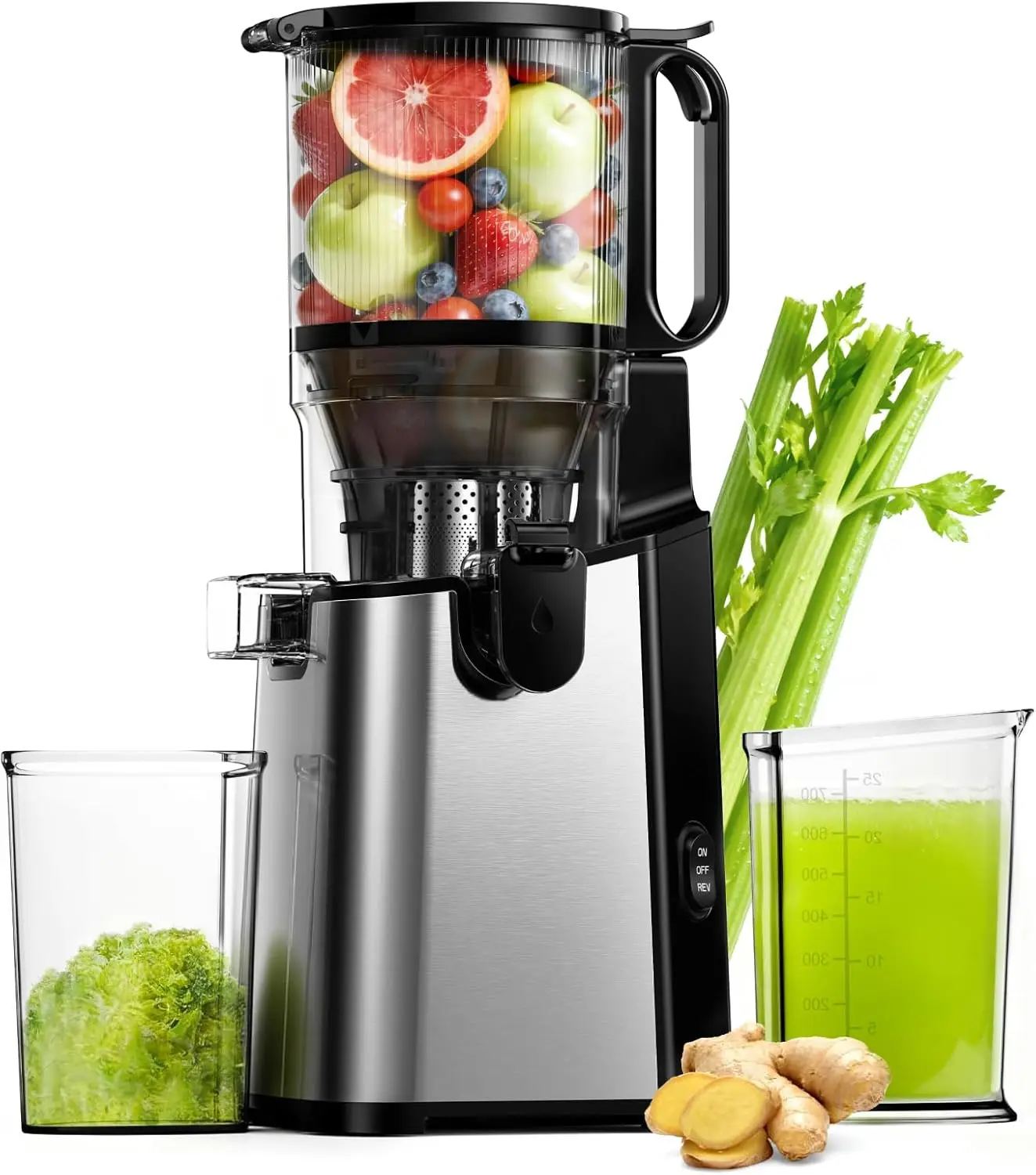 5.8" Wide Feed Chute Cold Press Juicer for Whole Vegetables & Fruits, 400W High Juice Yield, Easy to Clean, Black Stainless Steel
5.8" Wide Feed Chute Cold Press Juicer for Whole Vegetables & Fruits, 400W High Juice Yield, Easy to Clean, Black Stainless Steel