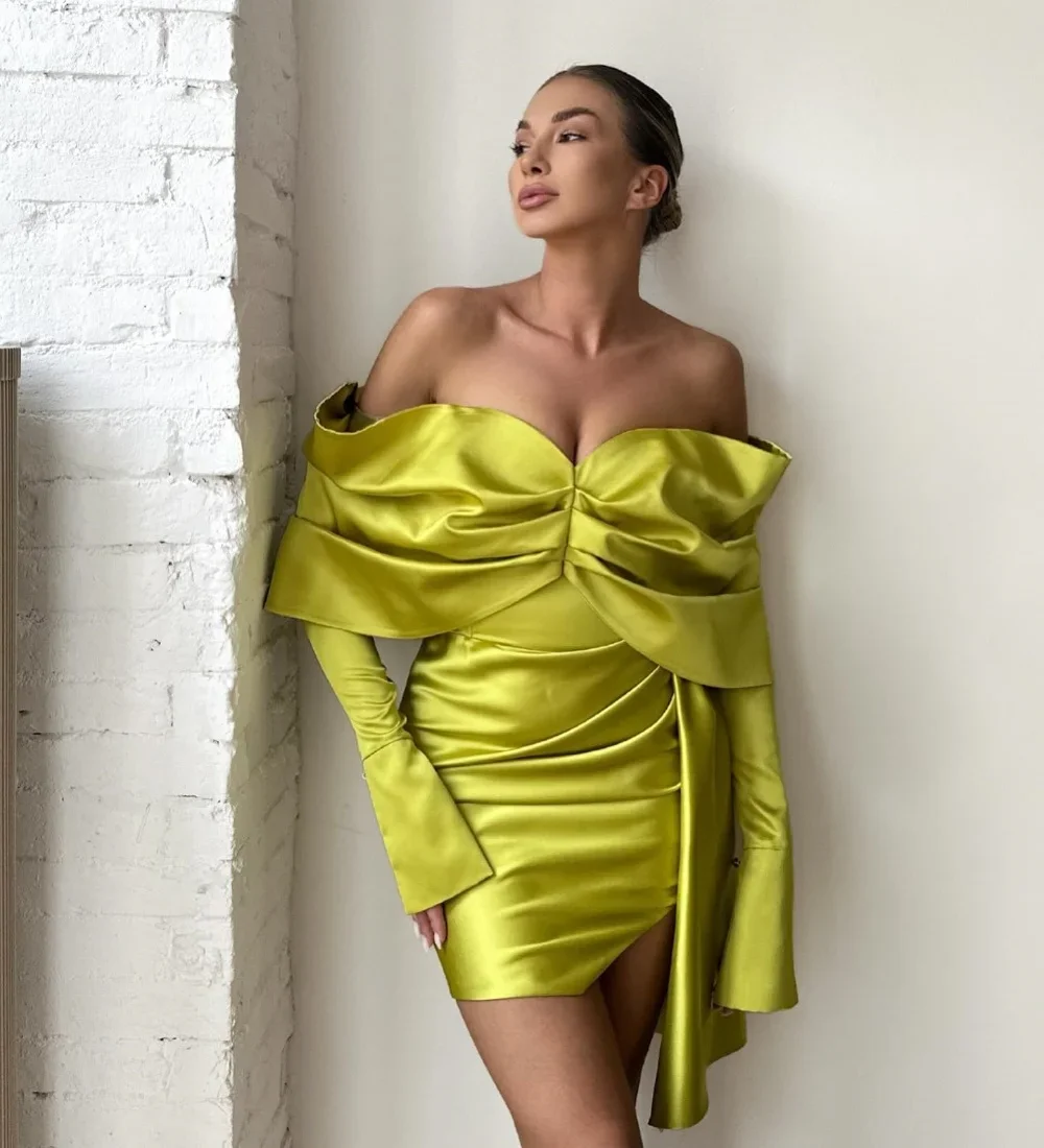 Customized Pastrol Draped Pleat Ruched Sheath Off-the-shoulder Short Dresses Cocktail Dresses Simple Retro Elegant Exquisite Hig
Customized Pastrol Draped Pleat Ruched Sheath Off-the-shoulder Short Dresses Cocktail Dresses Simple Retro Elegant Exquisite Hig