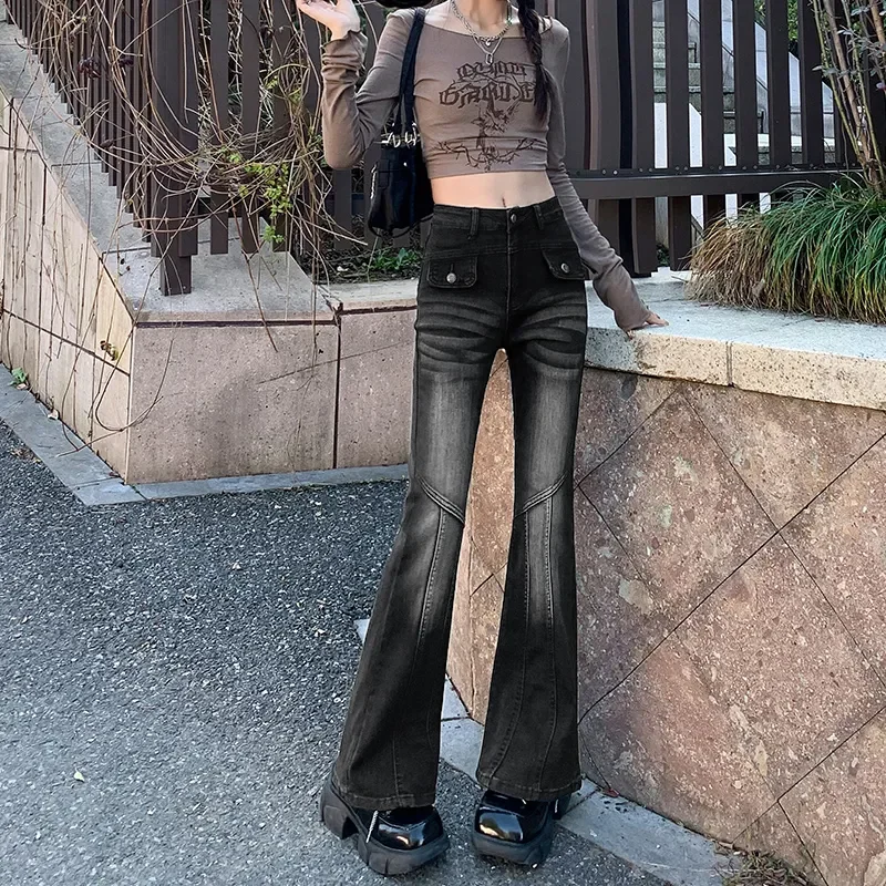 Female Clothing High Waist Bootcut Trousers Vintage Washed Denim Pants Spring Autumn Slim Pocket Detail Fashion Patchwork Jeans
Female Clothing High Waist Bootcut Trousers Vintage Washed Denim Pants Spring Autumn Slim Pocket Detail Fashion Patchwork Jeans