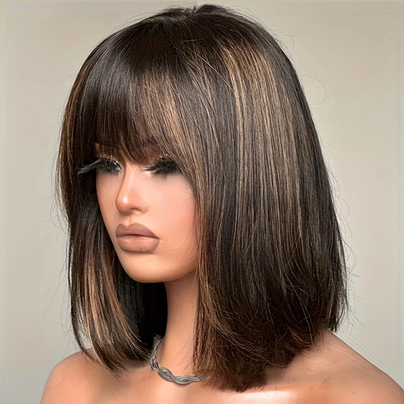 Highlighted Bob Wig Human Hair with Bangs Straight Brazilian Remy Human Hair P1B/30 Glueless Full Machine Made Wig
Highlighted Bob Wig Human Hair with Bangs Straight Brazilian Remy Human Hair P1B/30 Glueless Full Machine Made Wig