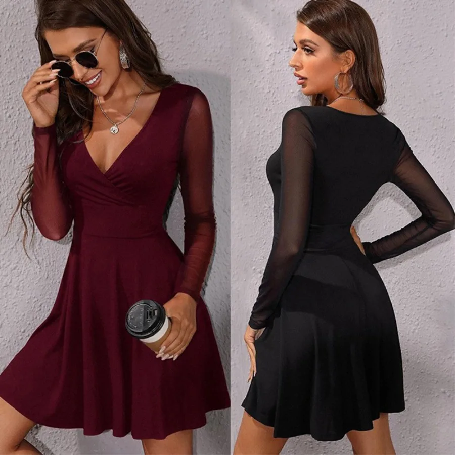 【HOT】European and American spring and autumn sexy slim fitting mesh long-sleeved dress elegant little dress for women
【HOT】European and American spring and autumn sexy slim fitting mesh long-sleeved dress elegant little dress for women