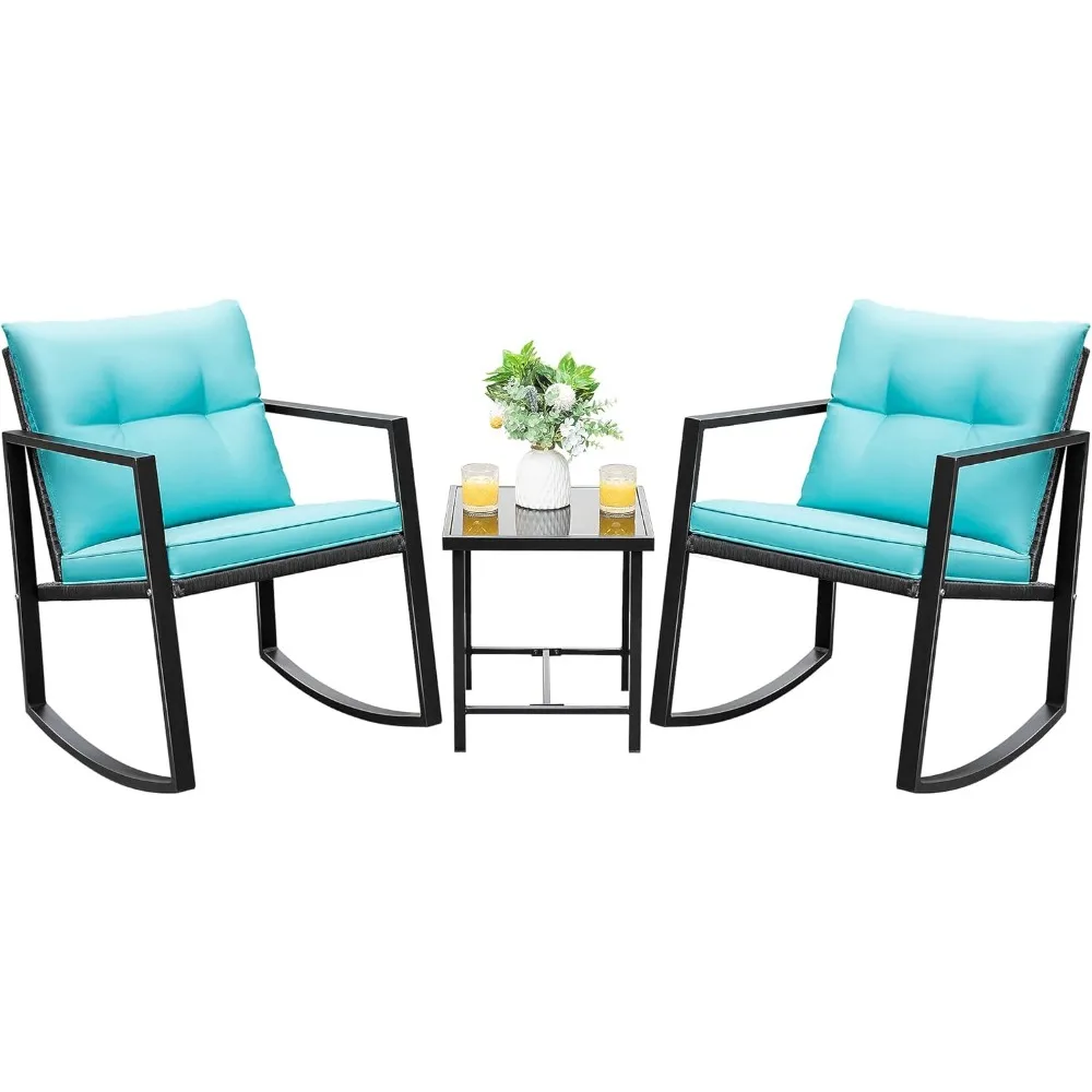 3 Piece Rocking Bistro Set Wicker Patio Outdoor Furniture Porch Chairs Conversation Sets with Glass Coffee Table (Blue)
3 Piece Rocking Bistro Set Wicker Patio Outdoor Furniture Porch Chairs Conversation Sets with Glass Coffee Table (Blue)