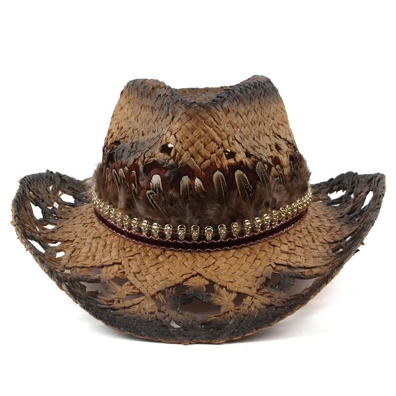 American Retro Artistic Cowboy Straw Hat, Outdoor Travel Sun Protection Hat, Hand-knitted Hat With Feather Decoration
American Retro Artistic Cowboy Straw Hat, Outdoor Travel Sun Protection Hat, Hand-knitted Hat With Feather Decoration