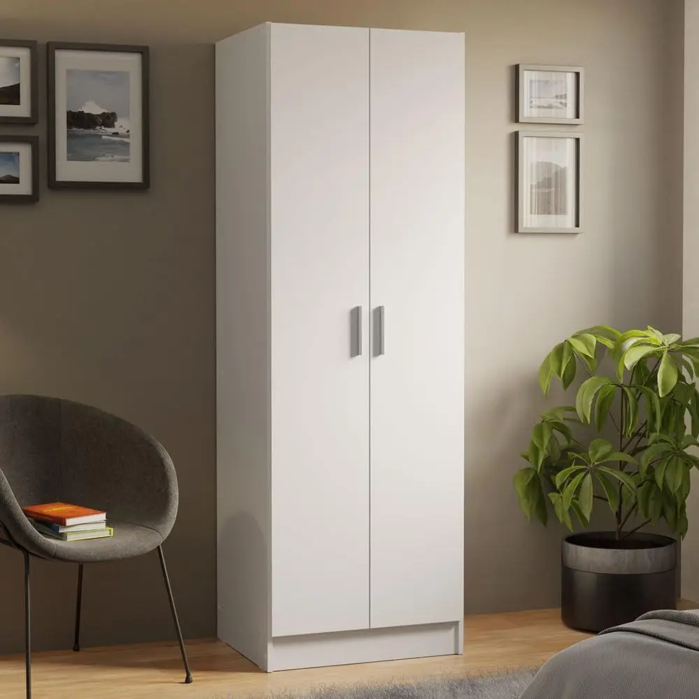 White Wooden 2-Door 4-Shelf Wardrobe Storage Cabinet for Bedroom Organization
White Wooden 2-Door 4-Shelf Wardrobe Storage Cabinet for Bedroom Organization