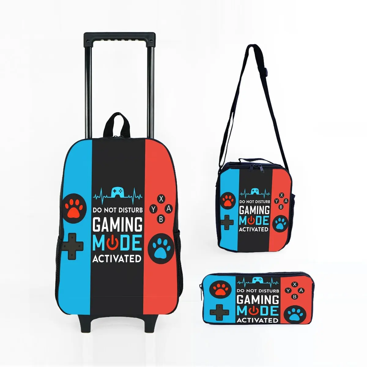 Game Controller Print Children's Wheeled Rolling Bag Set with Lunch Box Pen Bag with School Trolley Backpack Bag for Girl/Boys
Game Controller Print Children's Wheeled Rolling Bag Set with Lunch Box Pen Bag with School Trolley Backpack Bag for Girl/Boys