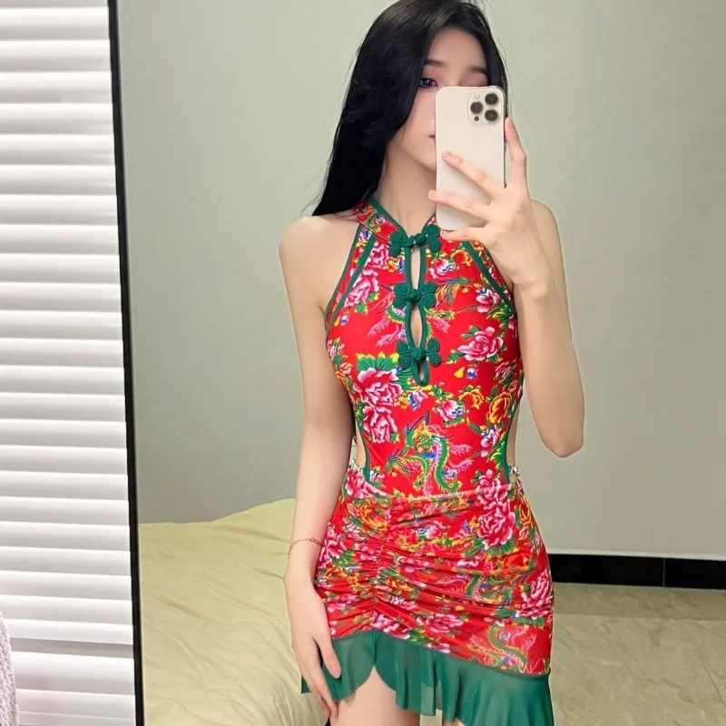New One-Piece Swimsuit Women with Skirt Cover Up Chinese Floral Printed Swimwear Sleeveless Off-Waist Bathing Suit Hot Spring
New One-Piece Swimsuit Women with Skirt Cover Up Chinese Floral Printed Swimwear Sleeveless Off-Waist Bathing Suit Hot Spring