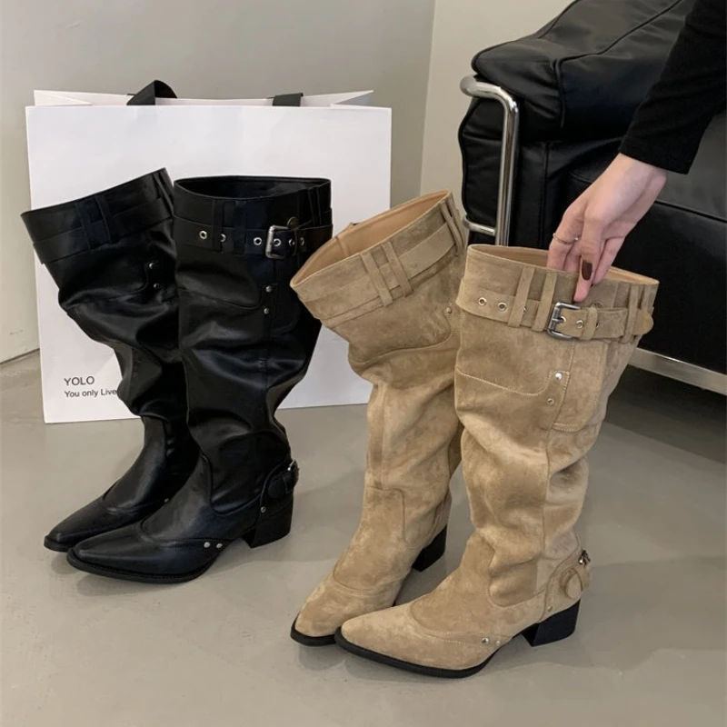 Зимние женские сапоги в уличном стиле с острым носком, высокие до колена, на толстом каблуке, в стиле ковбойских сапог, женские длинные ботинки, Zapatos De Muje
Зимние женские сапоги в уличном стиле с острым носком, высокие до колена, на толстом каблуке, в стиле ковбойских сапог, женские длинные ботинки, Zapatos De Muje