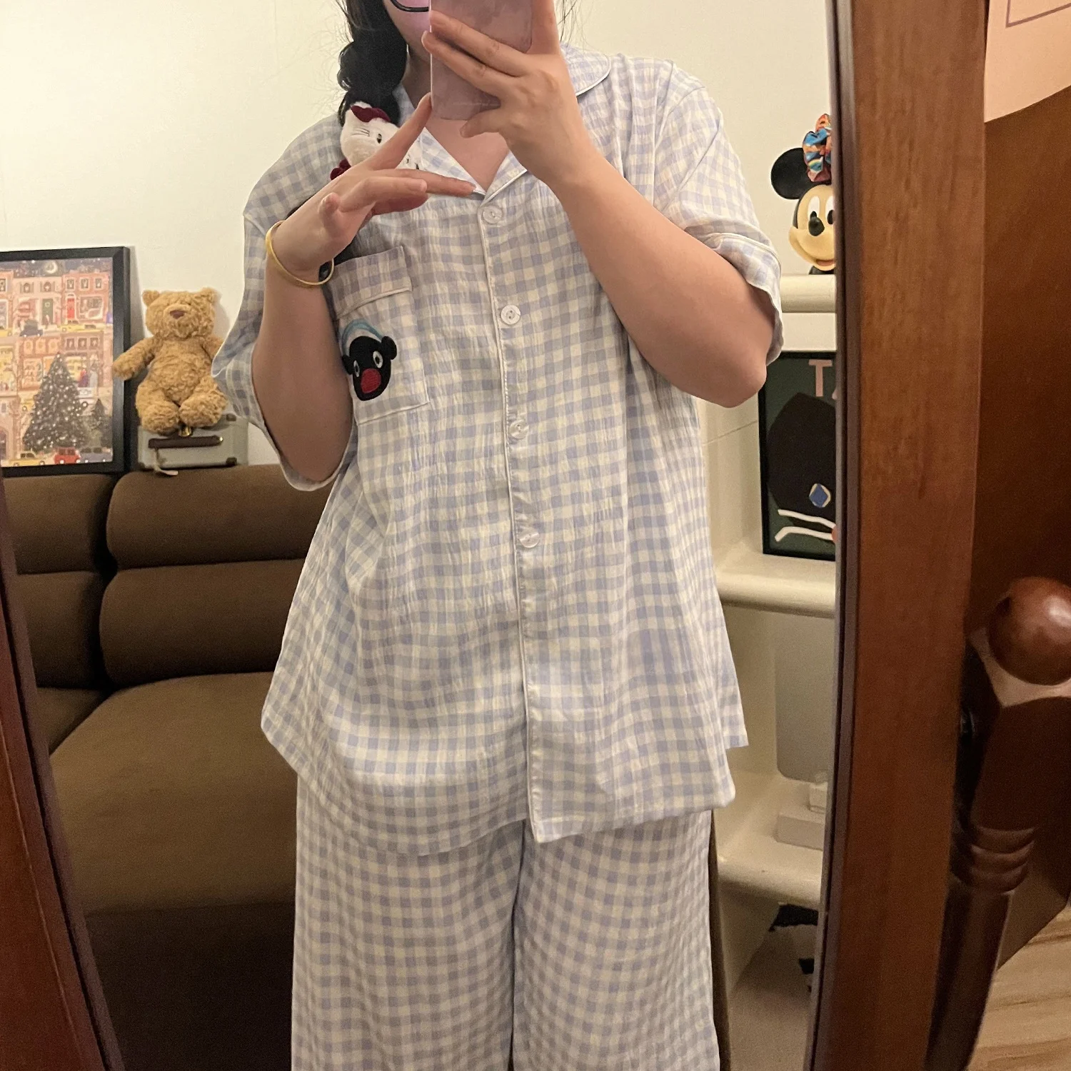 Summer Thin ort Sve Cloud Cotton Spwear Set for Women Cute Cartoon Plaid Home Clothes Tee-Piece Set Youth Size
Summer Thin ort Sve Cloud Cotton Spwear Set for Women Cute Cartoon Plaid Home Clothes Tee-Piece Set Youth Size