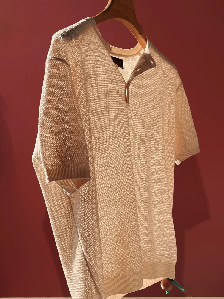 Light Weight Men's T-irt Cool Breathable Knitted Linen Hollow out Henry Collar Lazy Sle Casual Summer Top
Light Weight Men's T-irt Cool Breathable Knitted Linen Hollow out Henry Collar Lazy Sle Casual Summer Top