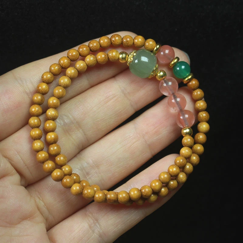Sandalwood 4mm double-loop Buddhist bead bracelet with watermelon crystal, forest-style bracelet for girls, jewelry, prayer bead
Sandalwood 4mm double-loop Buddhist bead bracelet with watermelon crystal, forest-style bracelet for girls, jewelry, prayer bead