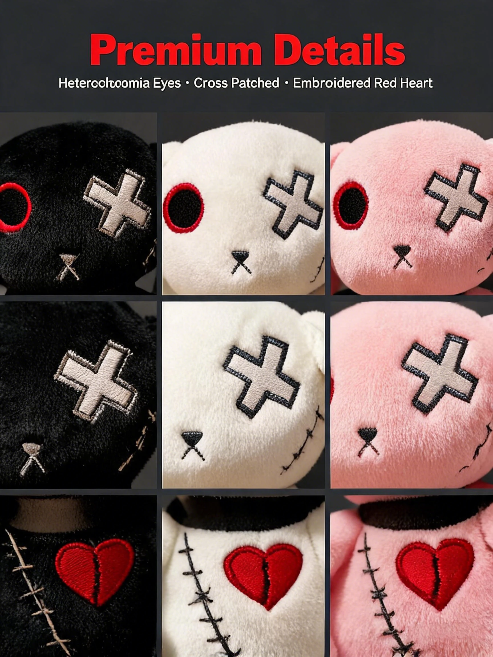23CM Dark Gothic Bunny Plush Vintage Patch Long Ear Rabbit Doll Asymmetric Cross Eyes Red Heart Embroidery Soft Stuffed Toy Hall
23CM Dark Gothic Bunny Plush Vintage Patch Long Ear Rabbit Doll Asymmetric Cross Eyes Red Heart Embroidery Soft Stuffed Toy Hall