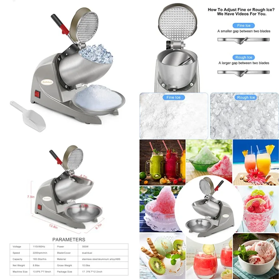 Electric Ice Shaver, Shaved Ice Machine, Especially for Home Use Ice Crusher, Dual Stainless Steel Shaving Blades, Double Cover
Electric Ice Shaver, Shaved Ice Machine, Especially for Home Use Ice Crusher, Dual Stainless Steel Shaving Blades, Double Cover