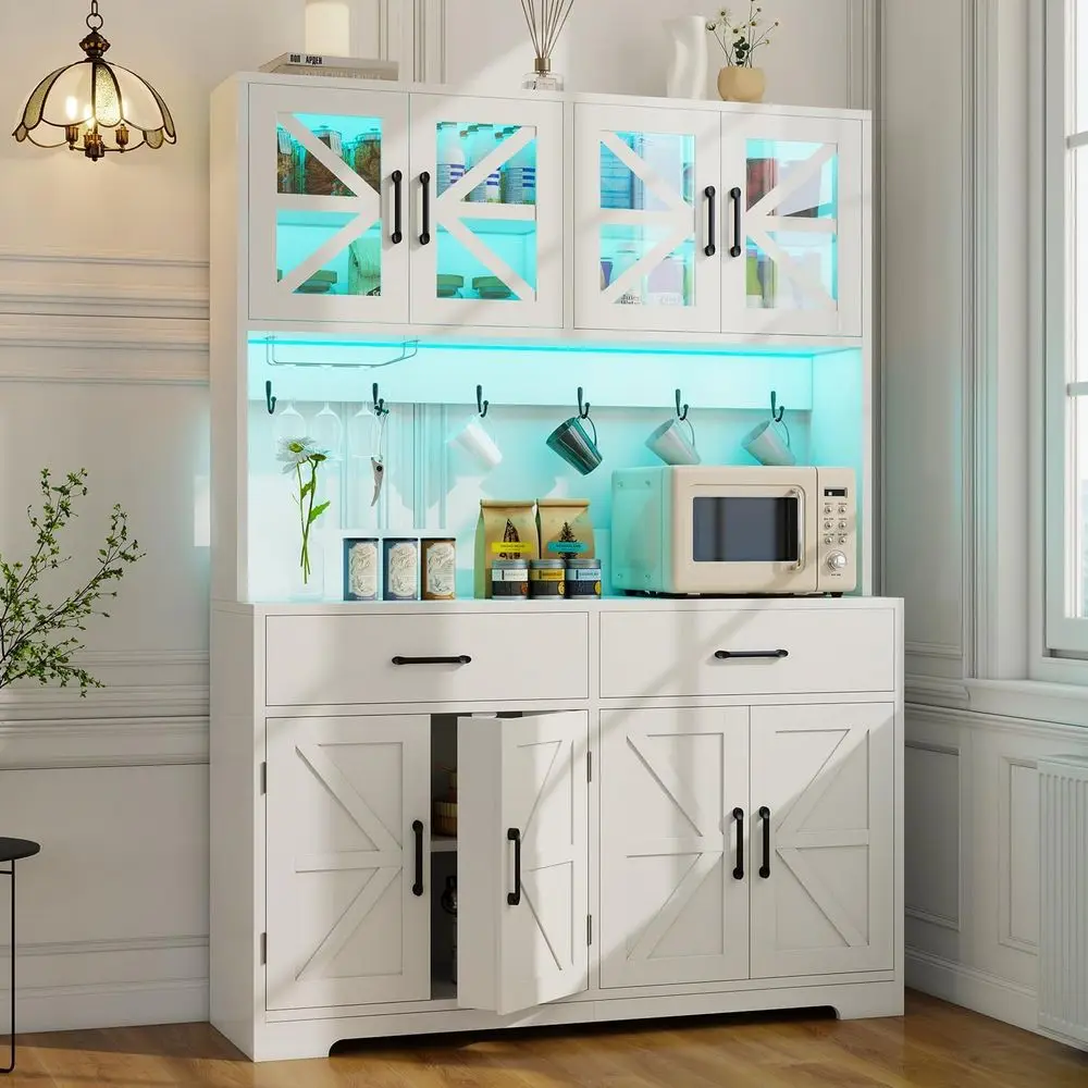 71-Inch Kitchen Pantry Cabinet with RGB Coffee Bar, Charging Station, and Microwave Stand, Large Food Storage Cupboard with Door
71-Inch Kitchen Pantry Cabinet with RGB Coffee Bar, Charging Station, and Microwave Stand, Large Food Storage Cupboard with Door