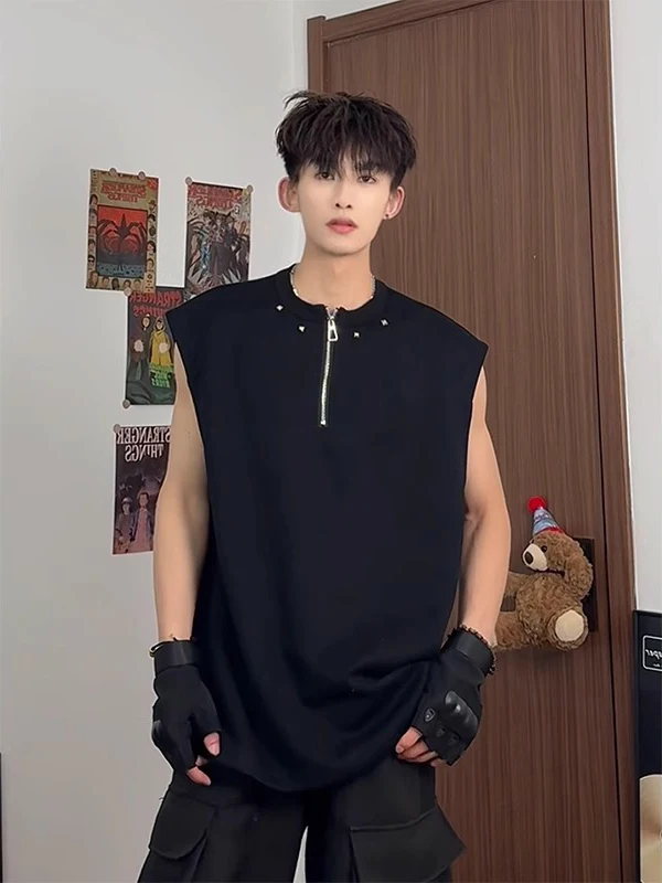 Casual Men's Tank Top with Rivet Design And Zipper Leisure Sle Base irt Summer Faion Trend Loose Fit round Ne
Casual Men's Tank Top with Rivet Design And Zipper Leisure Sle Base irt Summer Faion Trend Loose Fit round Ne