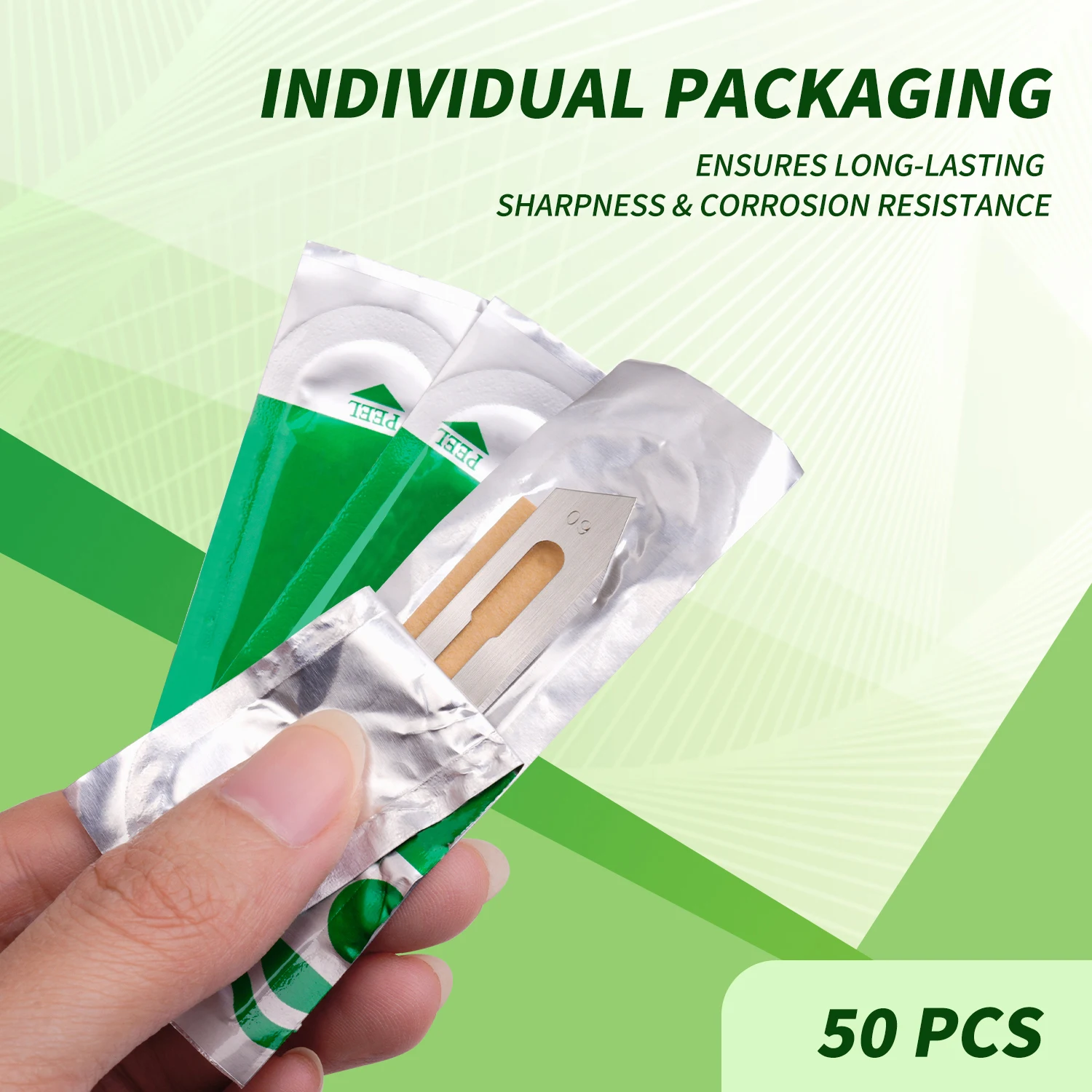 50pcs individually packaged stainless steel NO.60 blades
50pcs individually packaged stainless steel NO.60 blades