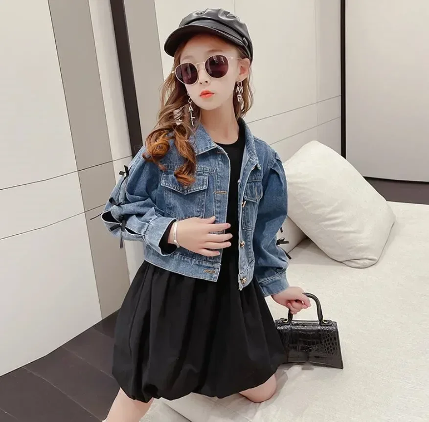 Children Spring Autumn New Denim Jacket + Dress 2pcs Sets Baby Girl Sweet Coats Kids Korean Bow Cool Denim Outerwaer Coat Wz313
Children Spring Autumn New Denim Jacket + Dress 2pcs Sets Baby Girl Sweet Coats Kids Korean Bow Cool Denim Outerwaer Coat Wz313
