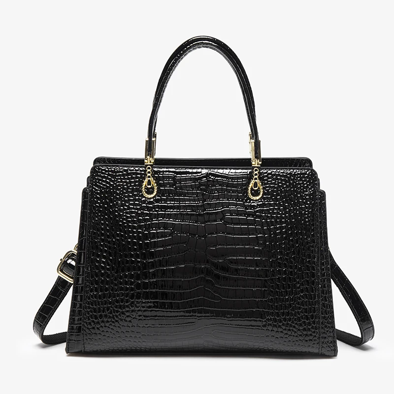 Vintage Black Crocodile Pattern Handbag Women Glossy Patent Crossbody Shoulder Bag Elegant Structured Satchel with Gold Ring
Vintage Black Crocodile Pattern Handbag Women Glossy Patent Crossbody Shoulder Bag Elegant Structured Satchel with Gold Ring