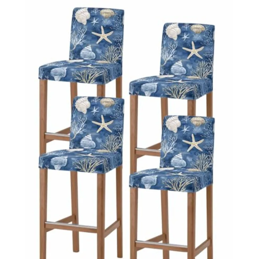 Navy Blue Coastal Bar Stool Covers Set of 4, Nautical Beach Starfish Coral Summer Stretch Washable Bar Chair Covers with Backs,
Navy Blue Coastal Bar Stool Covers Set of 4, Nautical Beach Starfish Coral Summer Stretch Washable Bar Chair Covers with Backs,