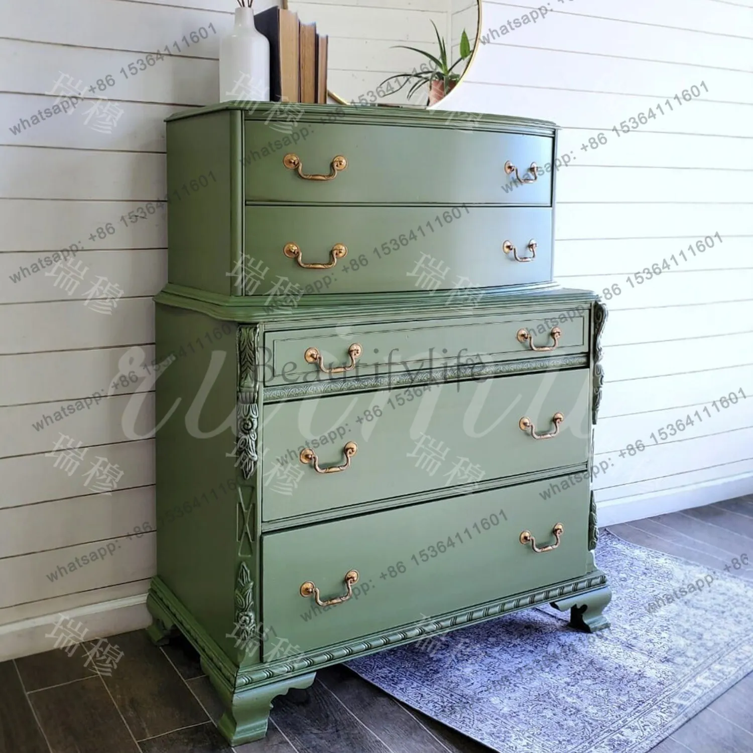 French retro green carved solid wood chest cabinet American light luxury drawer storage chest of drawers
French retro green carved solid wood chest cabinet American light luxury drawer storage chest of drawers