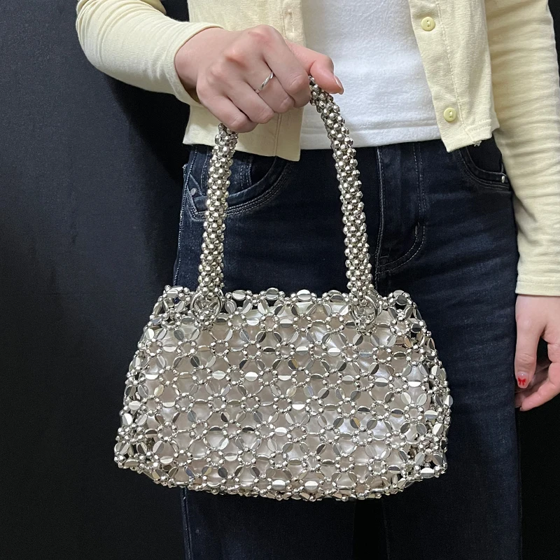 Korean style personalized woven hollow out high beauty versatile handbag, shiny handmade imitation pearl tote bag, underarm bag
Korean style personalized woven hollow out high beauty versatile handbag, shiny handmade imitation pearl tote bag, underarm bag